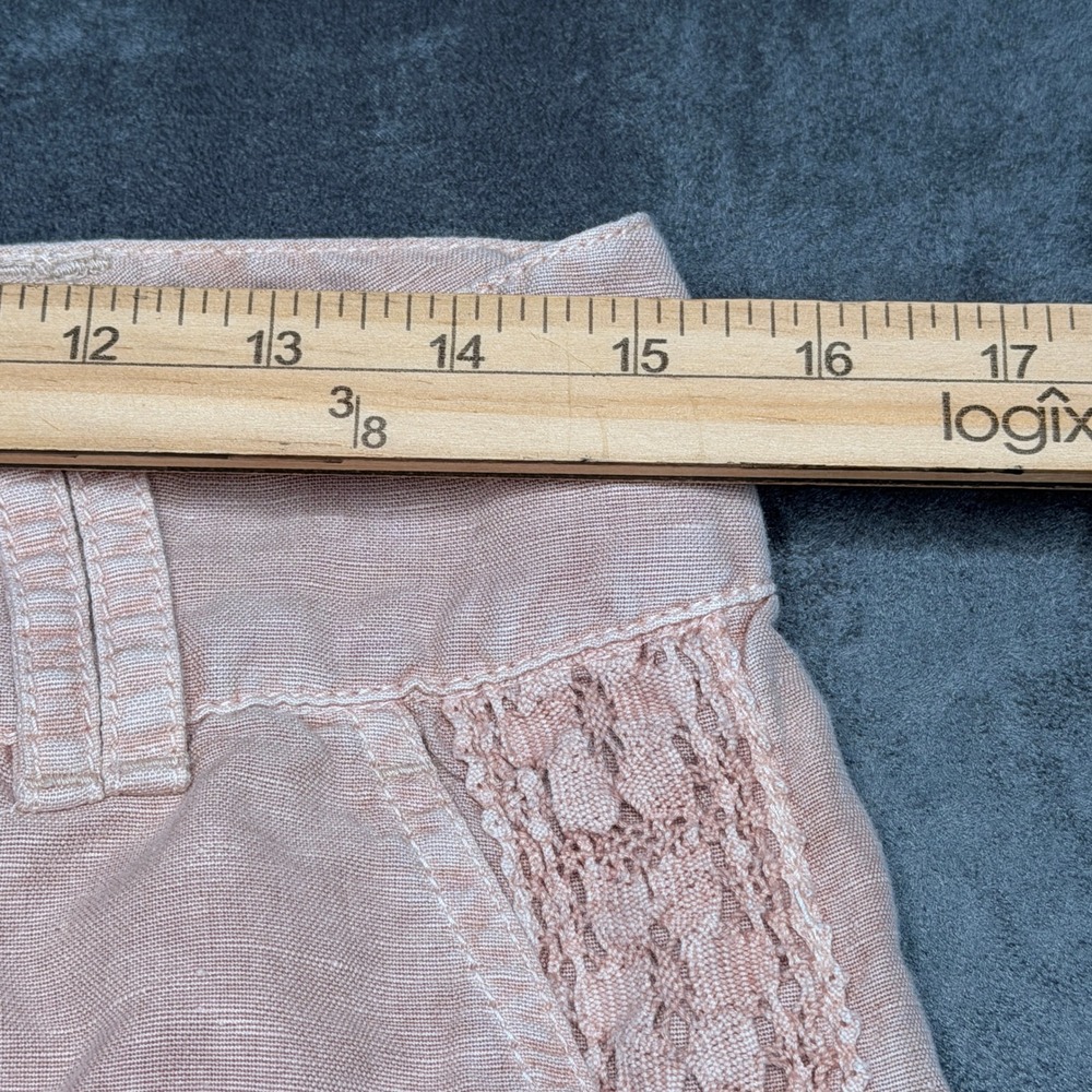 Sundance Linen Cotton Pants Womens 8 Pink Lace Trim Cropped Tapered Boho Patch - Picture 6 of 9